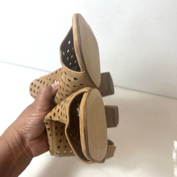 Marc Fisher Womens 9M Tan Leather Open Toe Sling Back High Heel Wrap Sandals New - Picture 7 of 10